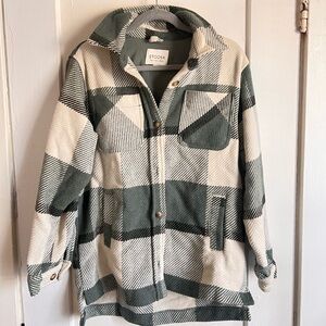 green and cream plaid shacket